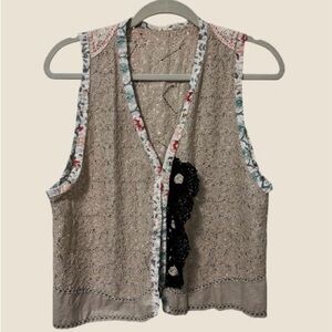 Funky Upcycled Repurposed Lace Linen Sashiko Embellished Vest